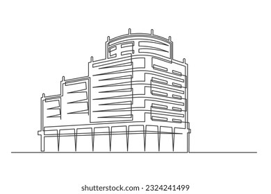 Edificio continuo de una línea. Edificio de época aislado en un fondo blanco. Concepto de negocio. Ilustración del vector