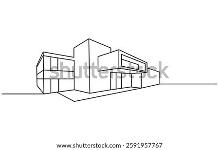 Continuous one line building. Vintage building isolated on a white background. Business concept.