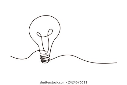 Continuous one line bulb lamp symbol drawing. Electric light bulb icon. Concept of idea emergence. Vector illustration with editable stroke. 