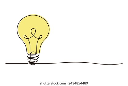 Continuous one line bulb lamp symbol drawing. Electric light bulb icon. Concept of idea emergence. Vector illustration with editable stroke. 