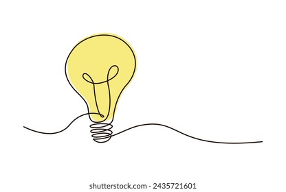 Continuous one line bulb lamp symbol drawing. Electric light bulb icon. Concept of idea emergence. Vector illustration with editable stroke. 