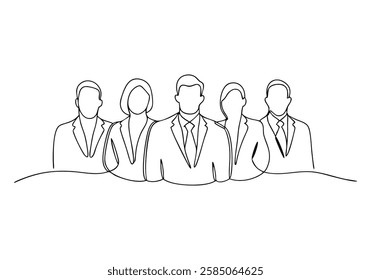 Continuous One Line Business Group | Minimalist Teamwork Vector Illustration"
