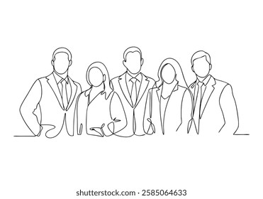 Continuous One Line Business Group | Minimalist Teamwork Vector Illustration"