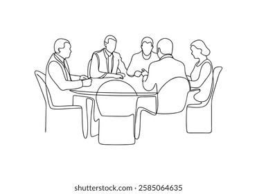 Continuous One Line Business Group | Minimalist Teamwork Vector Illustration"