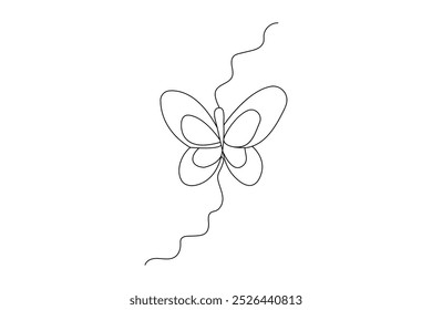 Continuous one line butterfly drawing of outline vector icon