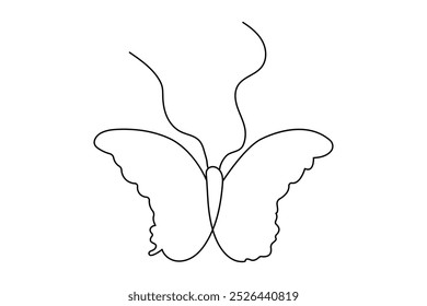 Continuous one line butterfly drawing of outline vector icon