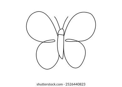 Continuous one line butterfly drawing of outline vector icon