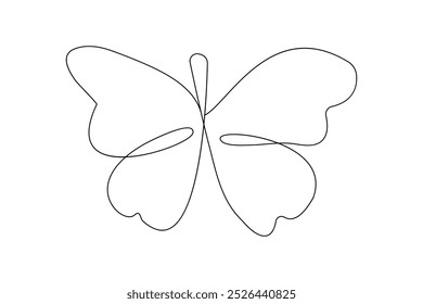 Continuous one line butterfly drawing of outline vector icon