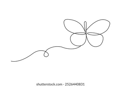 Continuous one line butterfly drawing of outline vector icon