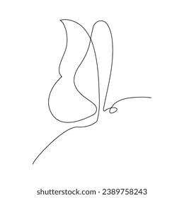 Continuous one line  butterfly flying outline art drawing