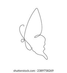 Continuous one line  butterfly flying outline art drawing