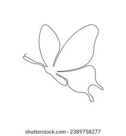 Continuous one line  butterfly flying outline art drawing