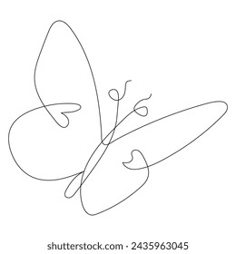 Continuous one line butterfly flying single line outline art drawing illustration