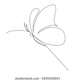 Continuous one line butterfly flying single line outline art drawing illustration