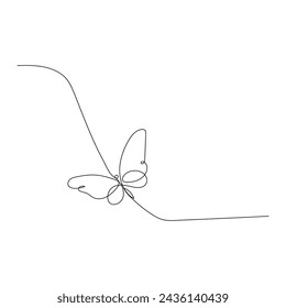 Continuous one line butterfly flying single line outline art drawing illustration