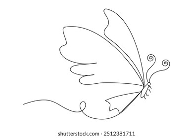 Continuous one line butterfly outline vector isolated on white background. Vector Illustration