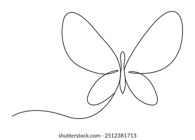 Continuous one line butterfly outline vector isolated on white background. Vector Illustration