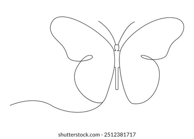 Continuous one line butterfly outline vector isolated on white background. Vector Illustration