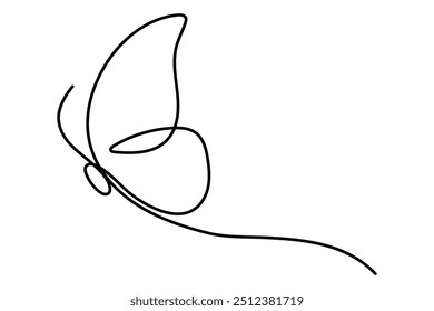 Continuous one line butterfly outline vector isolated on white background. Vector Illustration