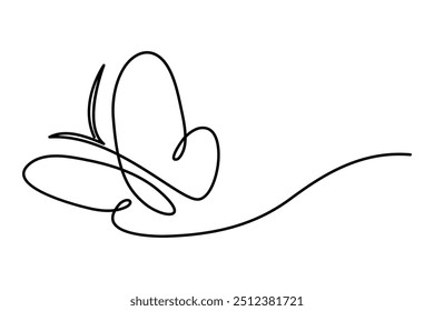 Continuous one line butterfly outline vector isolated on white background. Vector Illustration