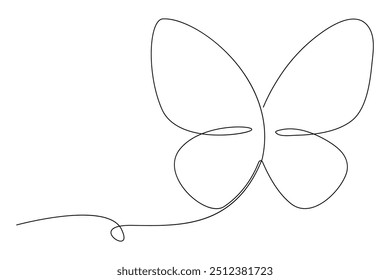 Continuous one line butterfly outline vector isolated on white background. Vector Illustration