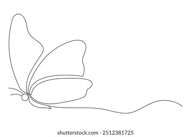 Continuous one line butterfly outline vector isolated on white background. Vector Illustration