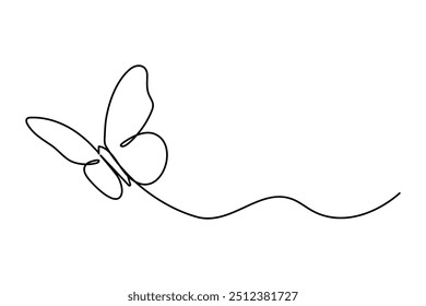 Continuous one line butterfly outline vector isolated on white background. Vector Illustration