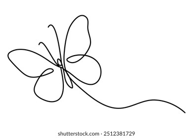 Continuous one line butterfly outline vector isolated on white background. Vector Illustration