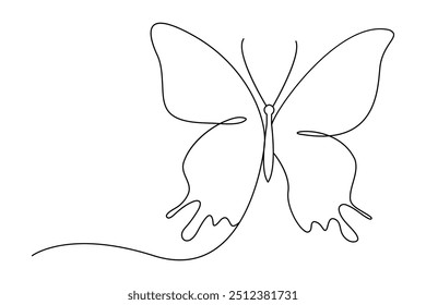 Continuous one line butterfly outline vector isolated on white background. Vector Illustration