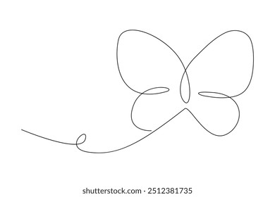 Continuous one line butterfly outline vector isolated on white background. Vector Illustration