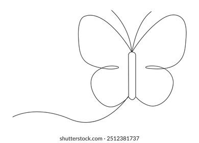 Continuous one line butterfly outline vector isolated on white background. Vector Illustration