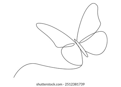 Continuous one line butterfly outline vector isolated on white background. Vector Illustration