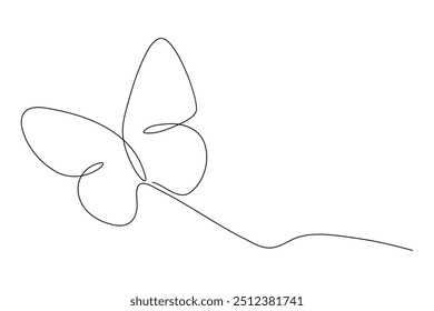 Continuous one line butterfly outline vector isolated on white background. Vector Illustration