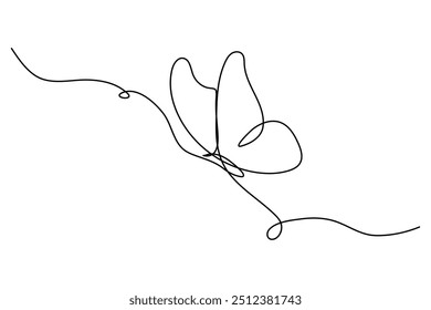 Continuous one line butterfly outline vector isolated on white background. Vector Illustration