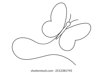 Continuous one line butterfly outline vector isolated on white background. Vector Illustration