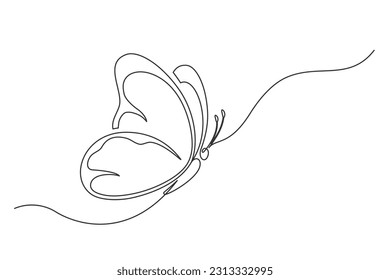 Continuous one line butterfly. Vintage butterfly isolated on a white background. Wildlife concept. Vector illustration