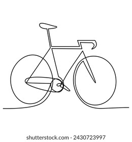 Continuous one line bycycle outline on a white background vector art illustration