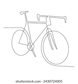 Continuous one line bycycle outline on a white background vector art illustration