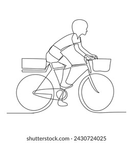 Continuous one line bycycle outline on a white background vector art illustration