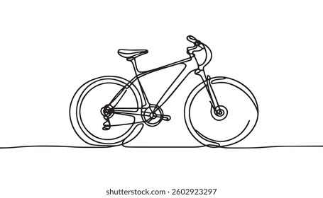 Continuous one line bycycle outline on a white background vector art illustration
