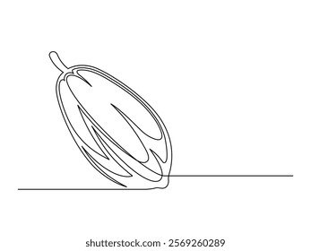 Continuous one line cacao beans plant isolated on white background. Simple vegetable silhouette. Hand drawn cacao beans outline. Vector illustration