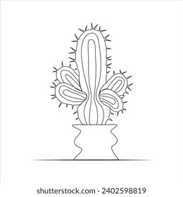 Continuous one line cactus drawing art design
