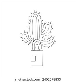Continuous one line cactus drawing art design
