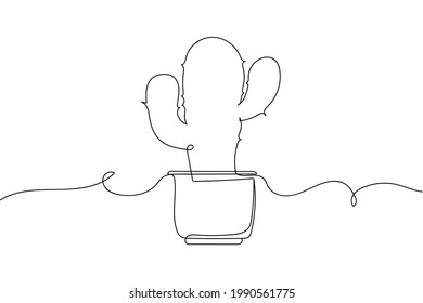 Continuous one line of cactus in silhouette on a white background. Linear stylized.Minimalist.