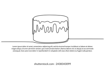 Continuous one line a cake covered with cream. Minimalist style vector illustration on white background.