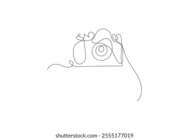 Continuous one line Camera drawing, Photography icon, Vector illustration