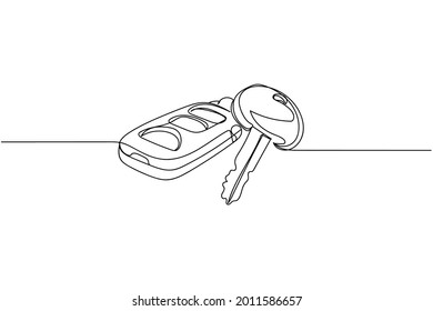 Continuous one line of car keys in silhouette on a white background. Linear stylized.Minimalist.
