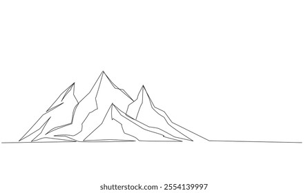 Continuous one line cartoon hand drawn of mountains. mountainous hills for symbols, icons, logos, emblems, posters, adventure, camping picnic, Vector illustration, Editable stroke