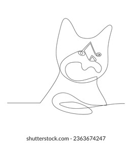 Dibujo de arte vectorial de contorno de un gato de línea continua 