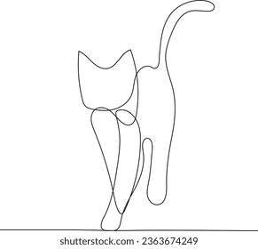 Continuous One line cat outline vector art drawing 